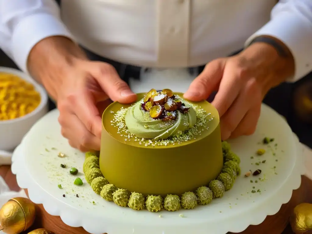 Detalle gourmet de brigadeiro con toppings de pistachos, hojuelas de oro comestible y coco rallado, elevando la receta tradicional a un nivel gourmet