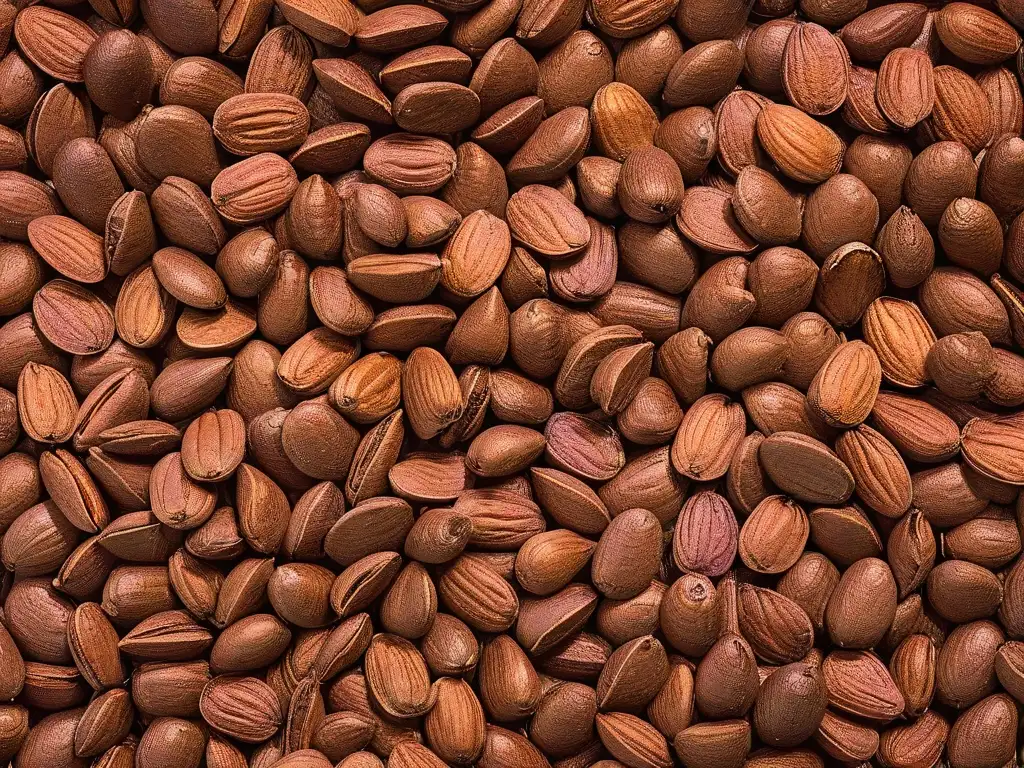 Detalle simétrico de granos de cacao resaltando textura y colores naturales