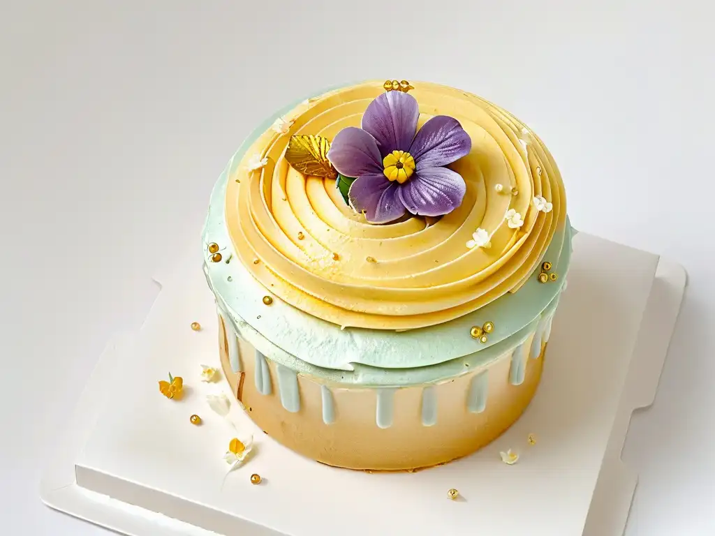 Detalle impresionante de un cupcake con decoración artística y delicadas flores, destacando la importancia del feedback en repostería