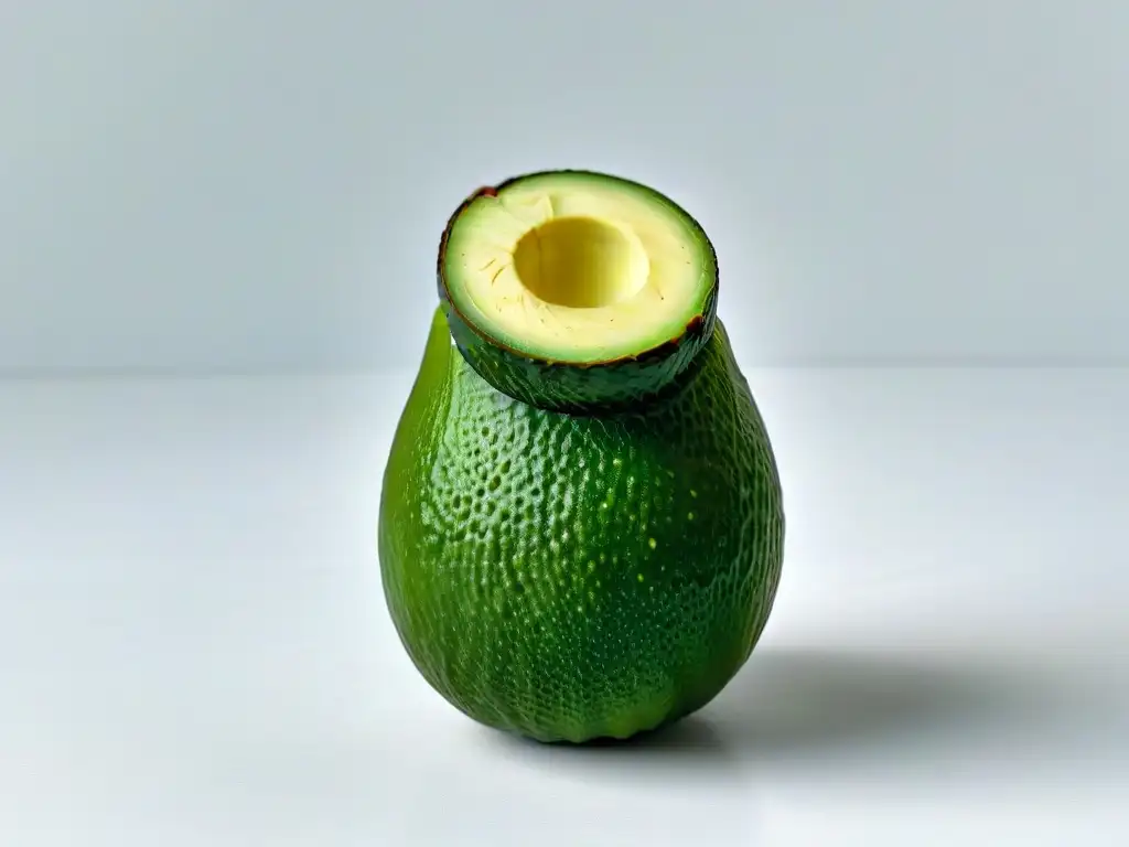 Detalle increíble de un aguacate maduro en mitades, resaltando su verde vibrante