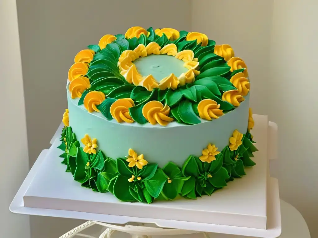 Detalle increíble de un pastel decorado con colores vibrantes y diseños delicados en beneficios de la repostería comunitaria