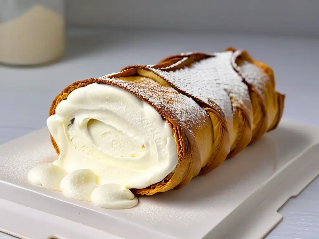 Detalle de llenado perfecto de un cannoli siciliano con receta cannoli siciliano relleno perfecto