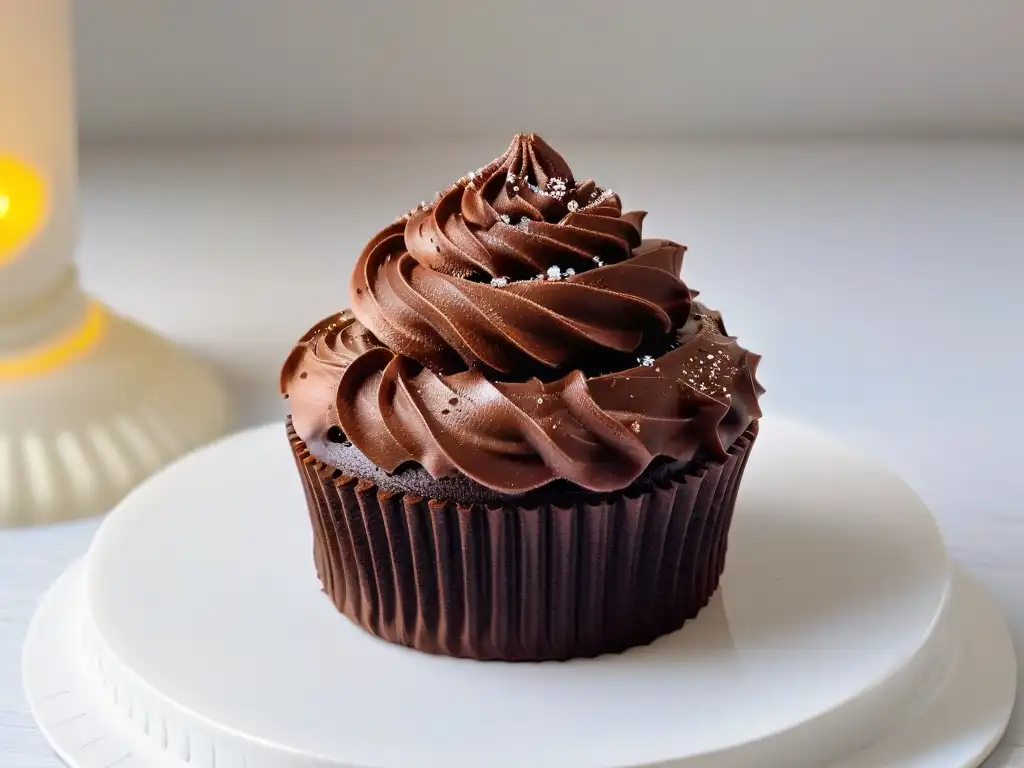 Detalle de manga pastelera con crema de chocolate, lista para decorar un cupcake