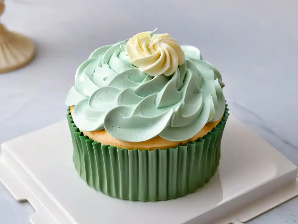 Detalle de manga pastelera con crema en mármol