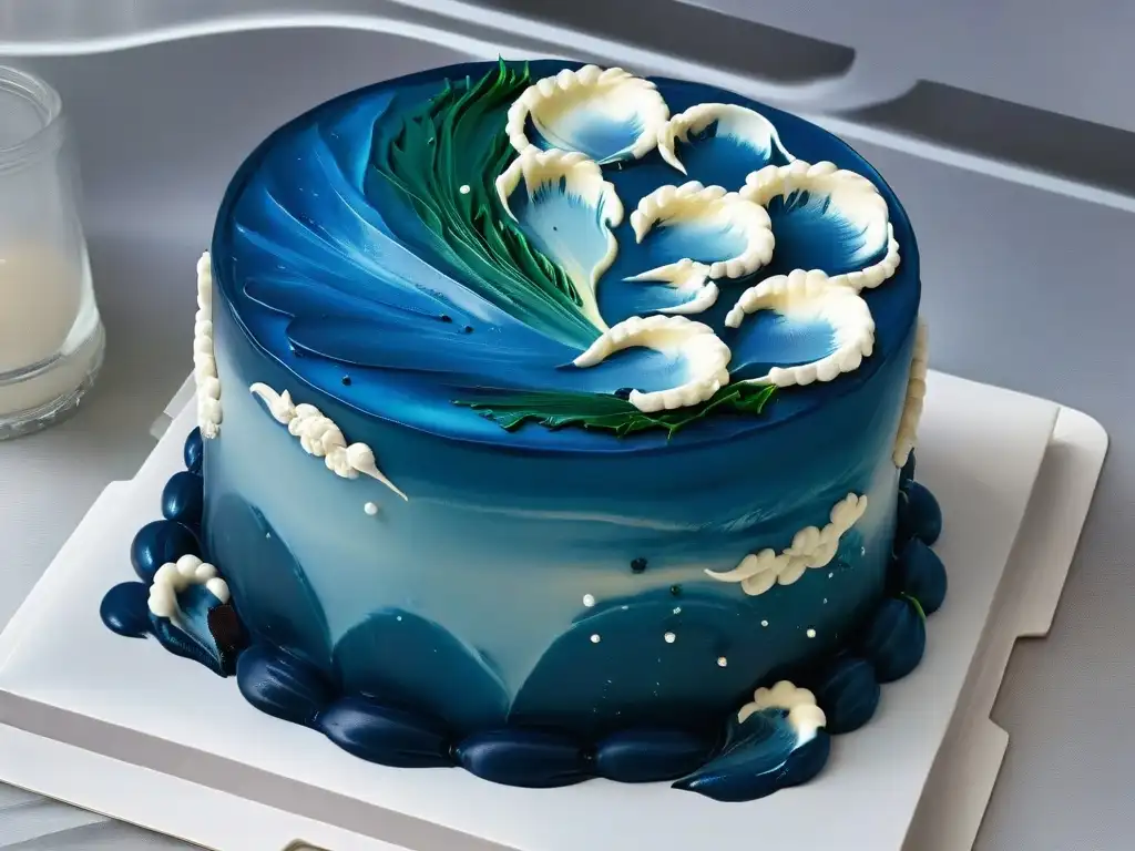 Espejo de pastel decorado con esmalte brillante y colorido Detalle de un pastel de espejo decoración con glaseado brillante y colores vibrantes reflejando su entorno, creando una ilusión óptica impresionante