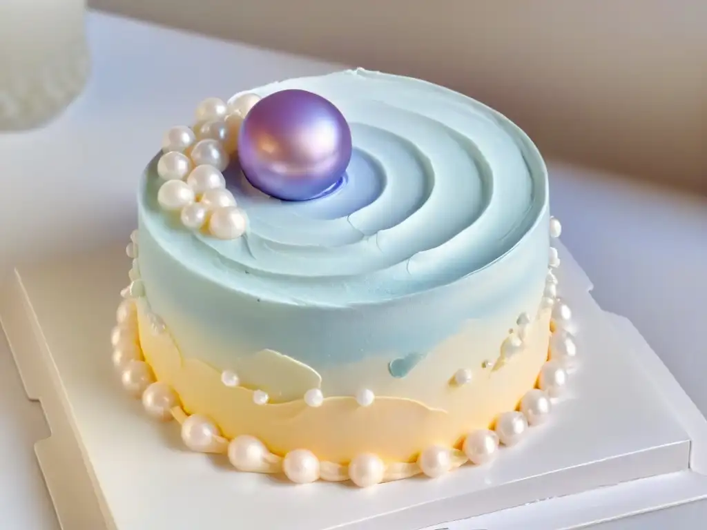 Exquisita perla de azúcar en un pastel de lujo Detalle de una perla de azúcar sobre un elegante pastel, destacando su brillo y perfección