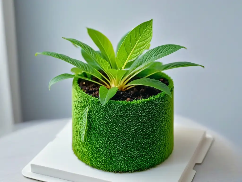 Detalle de planta verde en maceta ecológica
