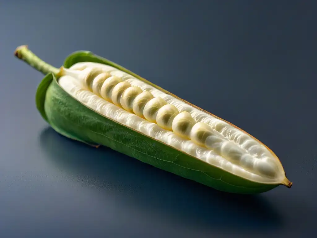 Detalle preciso del interior de una vaina de vainilla, resaltando su belleza natural