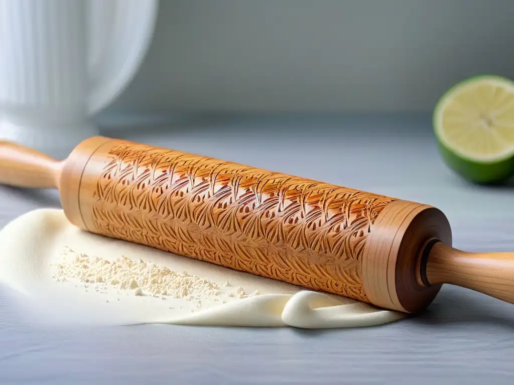 Detalle de un rodillo de madera de arce pulida, resaltando sus tonos y vetas