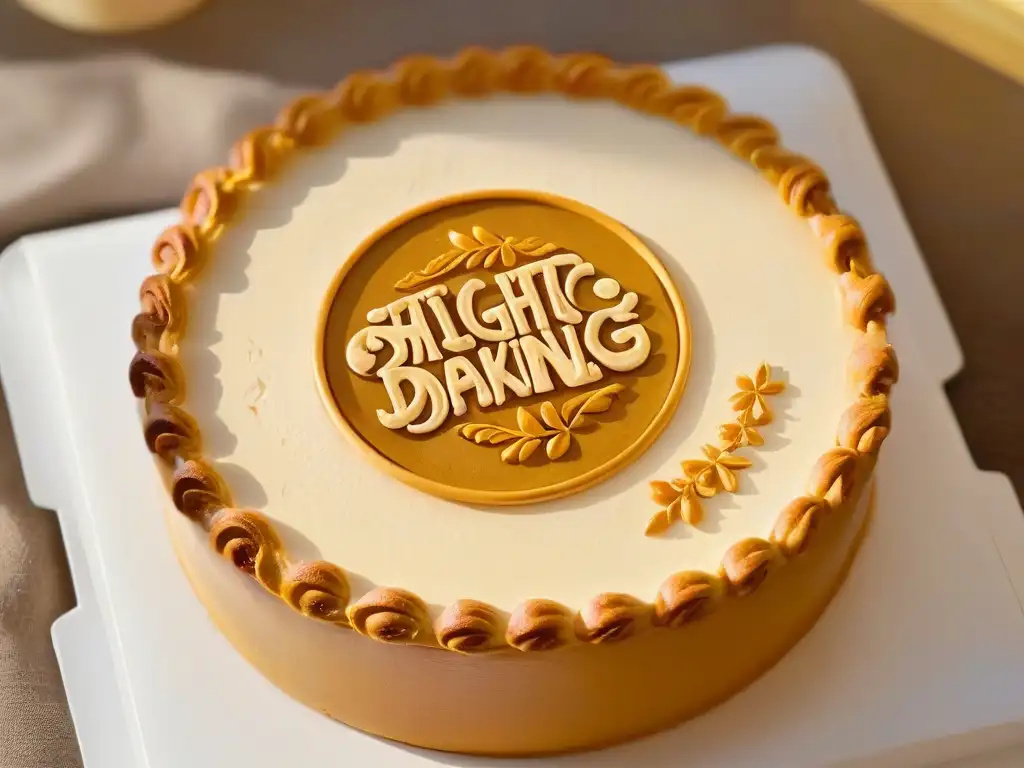 Logo orgánico en exquisito pastel recién horneado Detalle de sello orgánico en exquisito pastel recién horneado, resaltando la importancia certificaciones orgánicas repostería