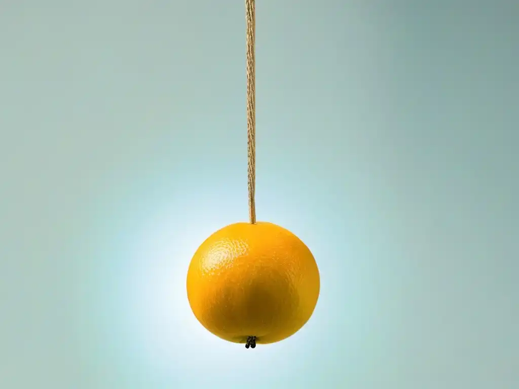 Detalle sorprendente de una fruta del monje en suspensión, resaltando su belleza orgánica como edulcorante sin calorías Monk Fruit