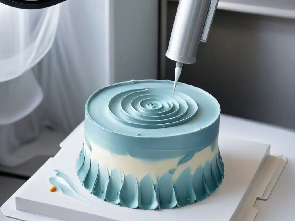 Detalle ultra moderno de máquina fondant en acción, destacando innovaciones máquinas fondant repostería