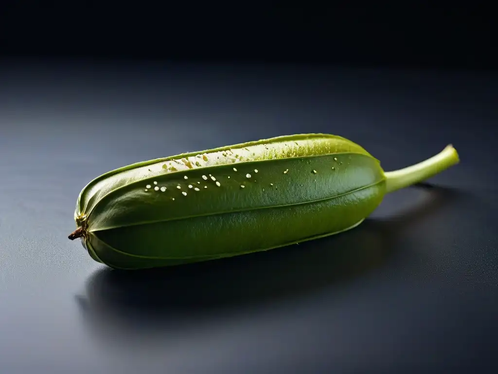 Detalle de vaina de vainilla dividida con semillas, evocando la belleza de los edulcorantes naturales en postres diferenciados