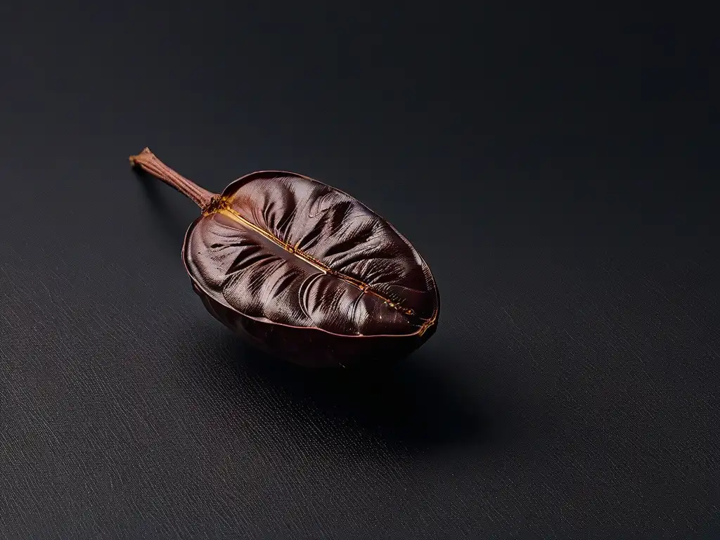 Detalles del cacao: rica textura y color oscuro en un fondo blanco, destacando la importancia del origen de los ingredientes en repostería