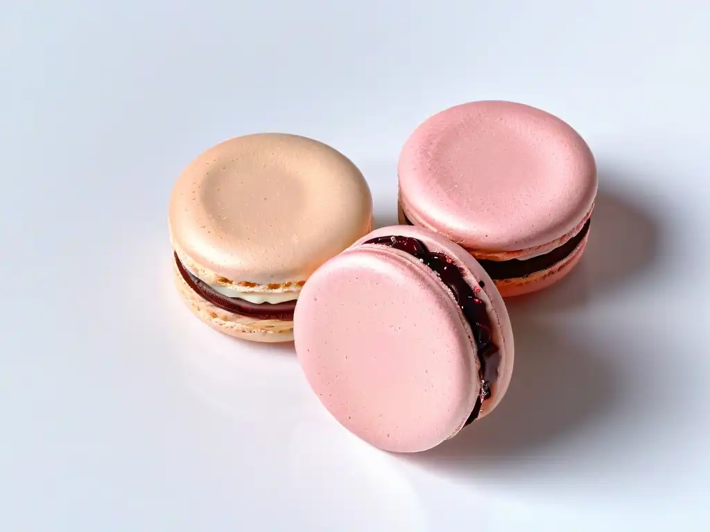 Detalles de un delicado macaron con texturas en repostería experimental