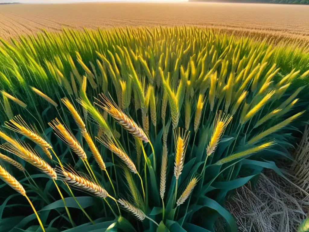 Detalles dorados de campos de trigo bajo cielo azul