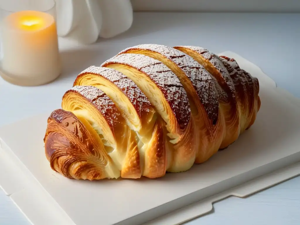 Detalles dorados de un croissant recién horneado, ideal para recetas repostería gourmet para ocasiones especiales