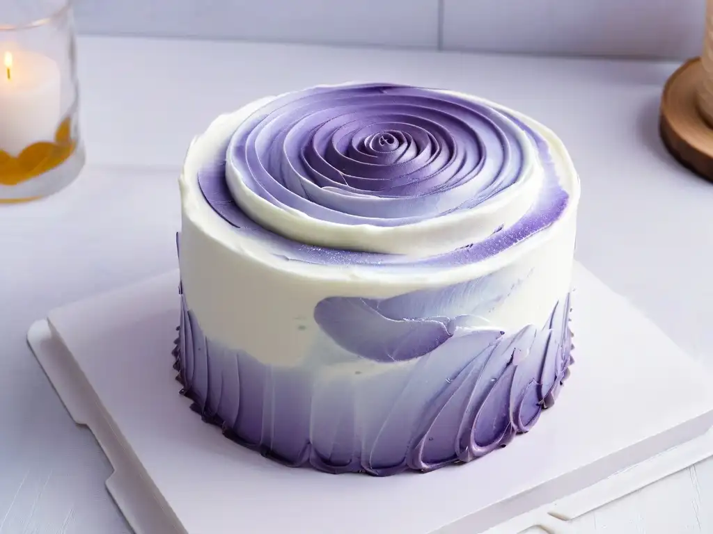 Detalles exquisitos: frosting de lavanda con aceites esenciales, repostería texturizada en pastel blanco