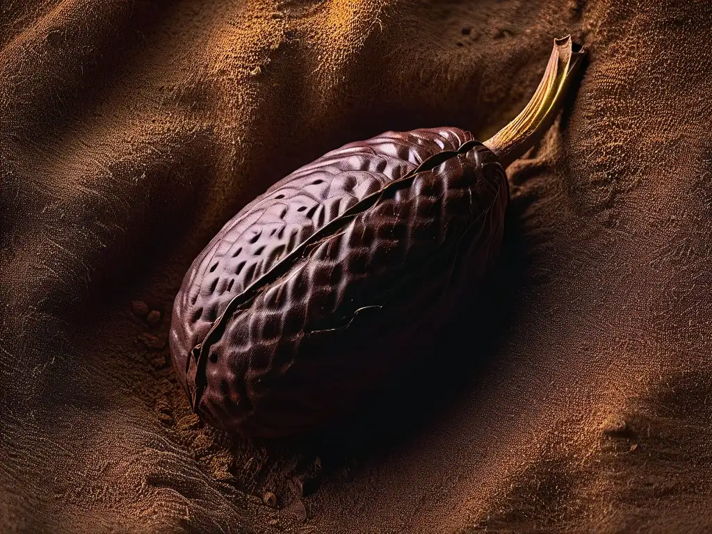 Detalles exquisitos de un solo grano de cacao orgánico, resaltando su textura rica y color marrón