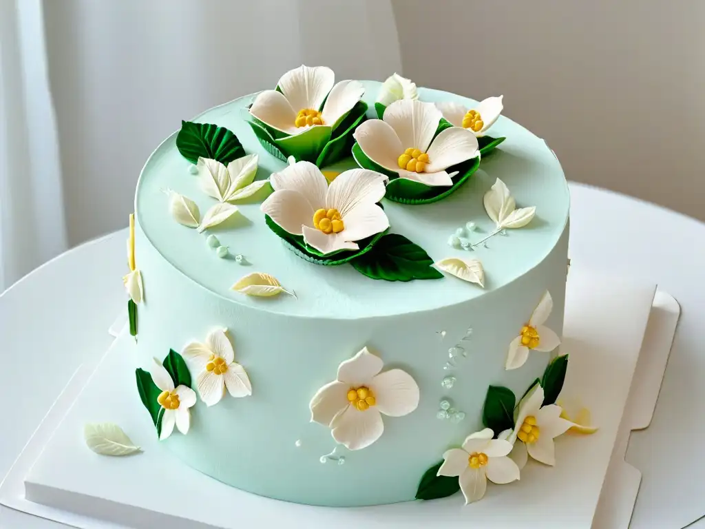 Detalles sutiles de decoraciones originales pasteles boda con flores de azúcar delicadas en tonos pastel
