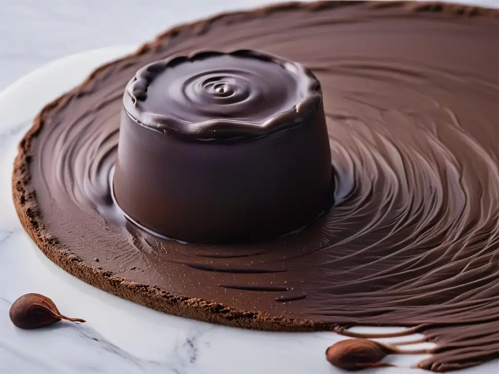 Detalles del temperado de chocolate para repostería en mármol blanco brillante