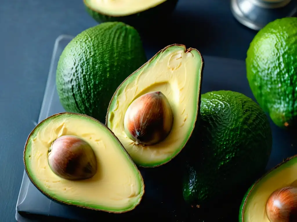 Detalles vibrantes de un aguacate fresco y cremoso, perfecto para recetas sin gluten con grasas saludables