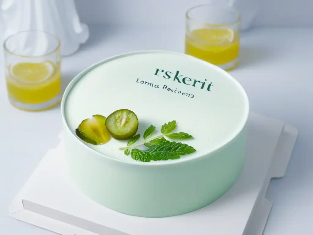 Diseño elegante de packaging de postres: sofisticación en detalle Diseño elegante de empaquetado temático postres merchandising en tonos pastel y tipografía sofisticada