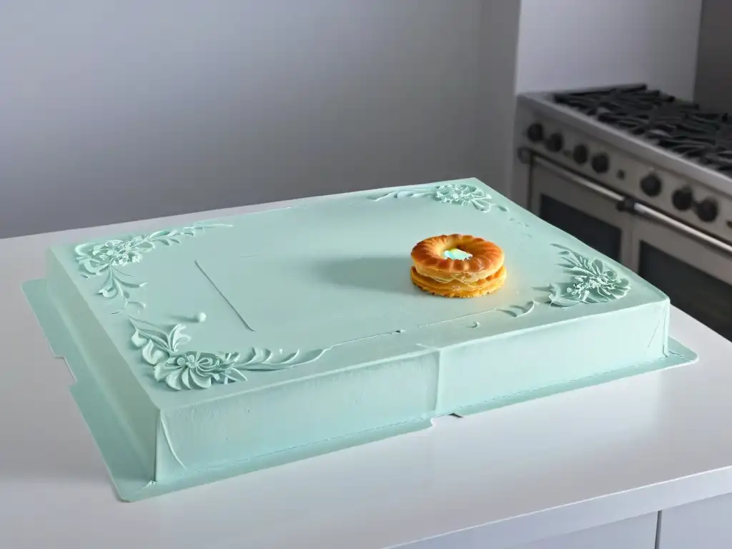 Diseño de moldes de repostería en un mostrador de cocina moderno, con moldes de pasteles esparcidos