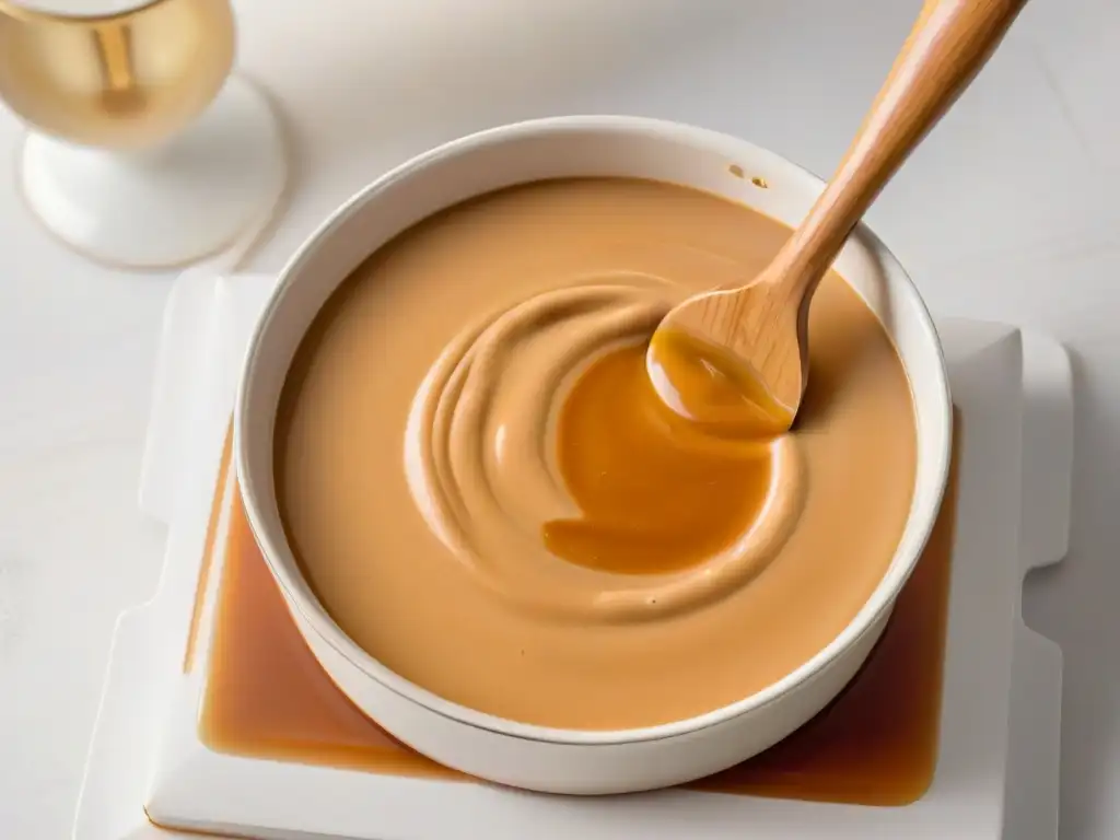 Dulce de leche saludable en una cacerola, cremoso y tentador, listo para disfrutar