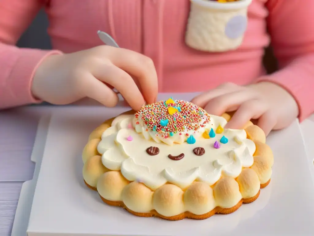 Dulce momento de creatividad: manos de niño decorando una galleta con colores y brillo comestible