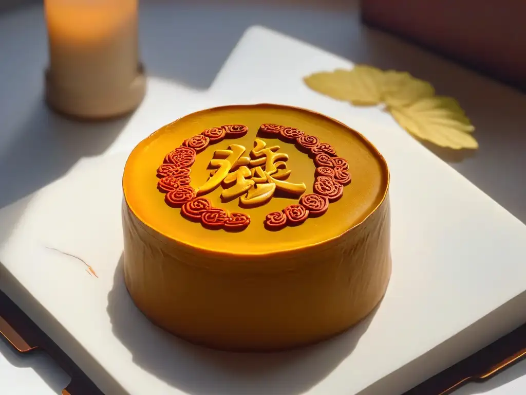 Elaboración artesanal de Mooncakes chinos tradicionales: un maestro artesano crea con destreza un Mooncake, resaltando la tradición y la precisión