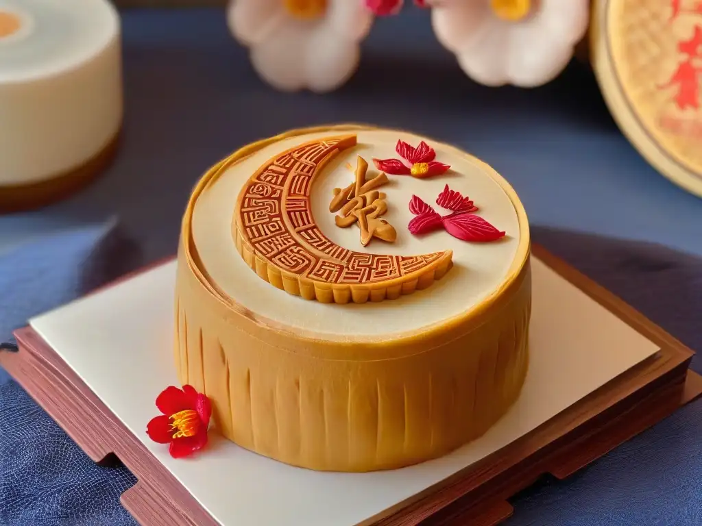 Elaboración de Mooncakes chinos tradicionales: manos expertas moldeando con precisión y cuidado, con patrones chinos auténticos