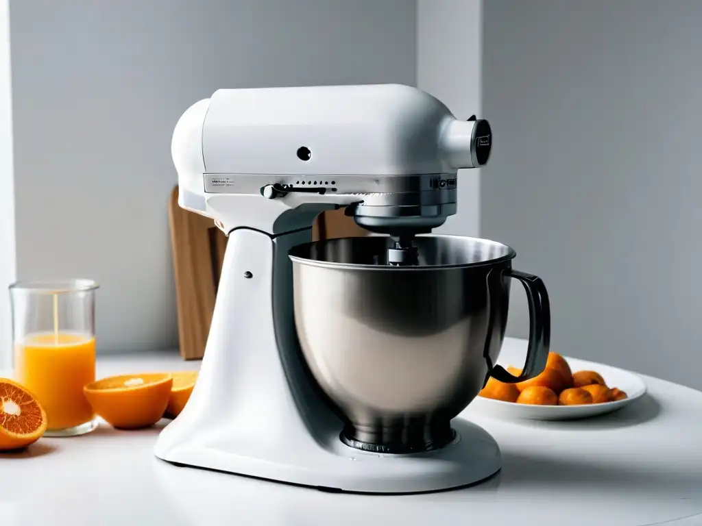 Exclusiva batidora blanca: elegancia y sofisticación en la cocina Una elegante batidora de pie en una cocina blanca impecable