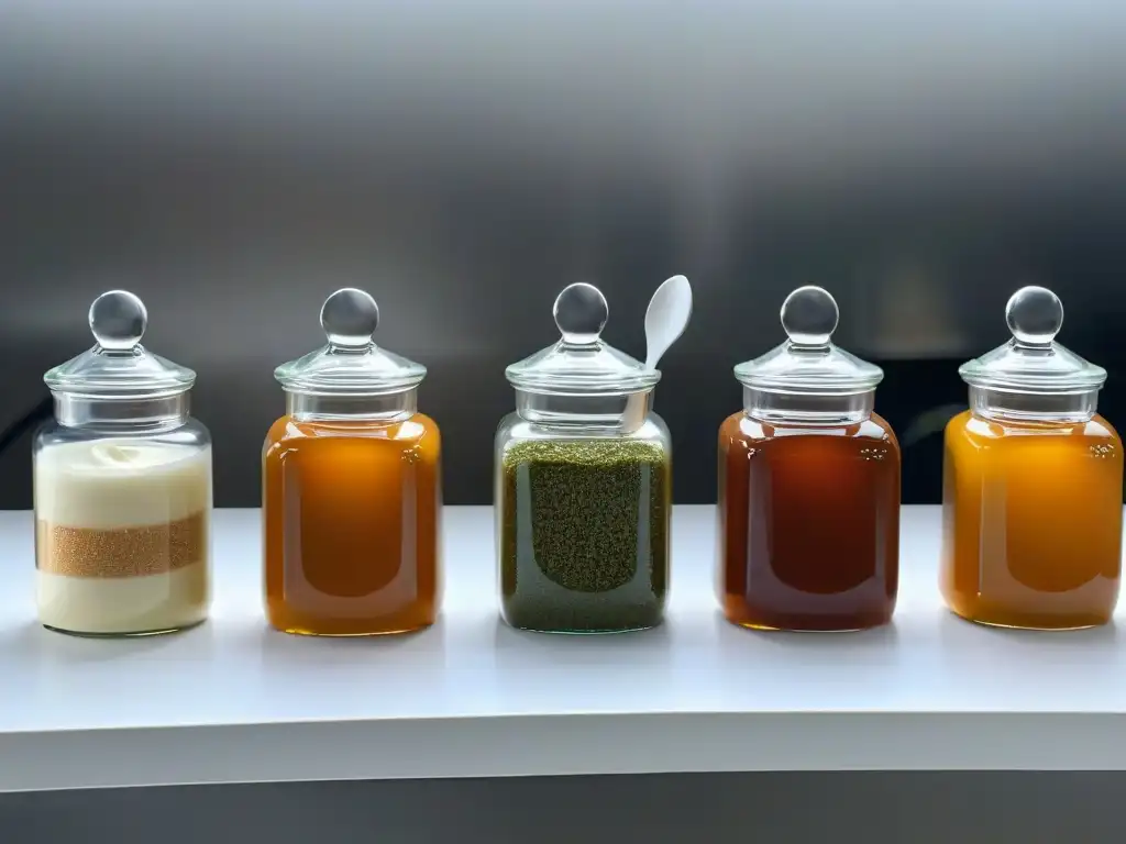 Selección gourmet de endulzantes naturales para postres Elegante composición de endulzantes naturales para repostería en moderna cocina