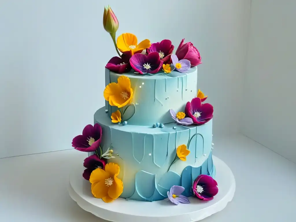 Elegante decoración de pasteles de varios pisos con flores pastel y diseño preciso