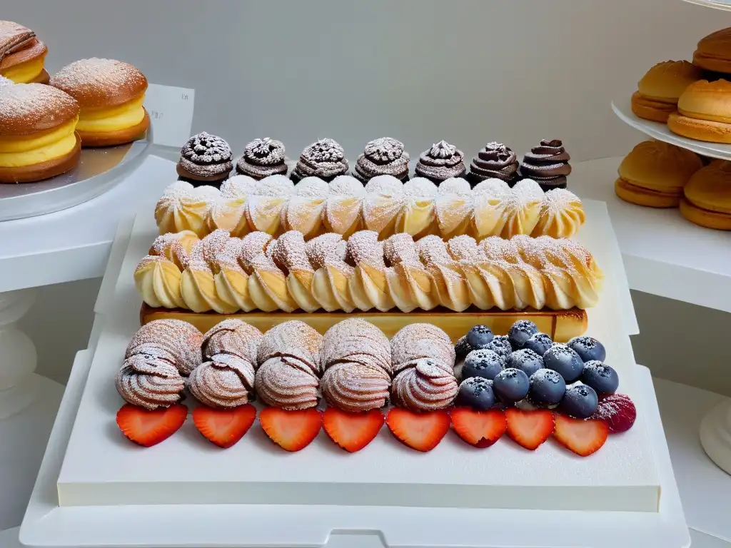 Una elegante exhibición de repostería en una cocina moderna