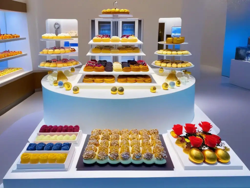 Una elegante exhibición de repostería en una cocina moderna