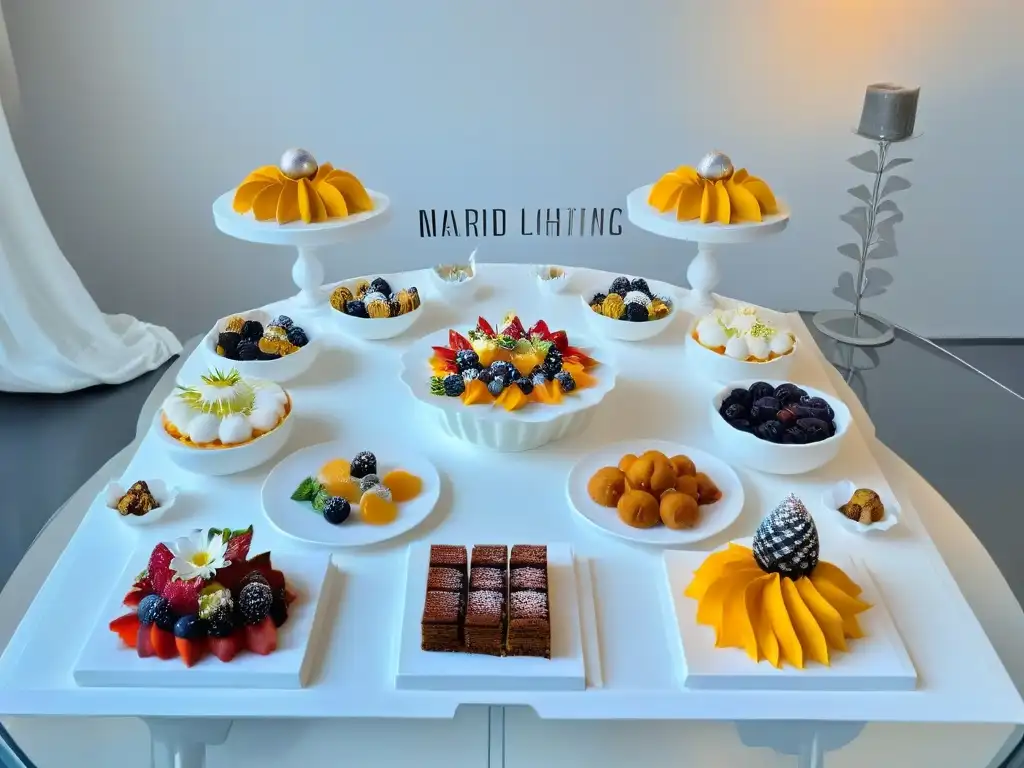 Elegante mesa de lujo con postres exquisitos y ambientación sofisticada para cenas especiales