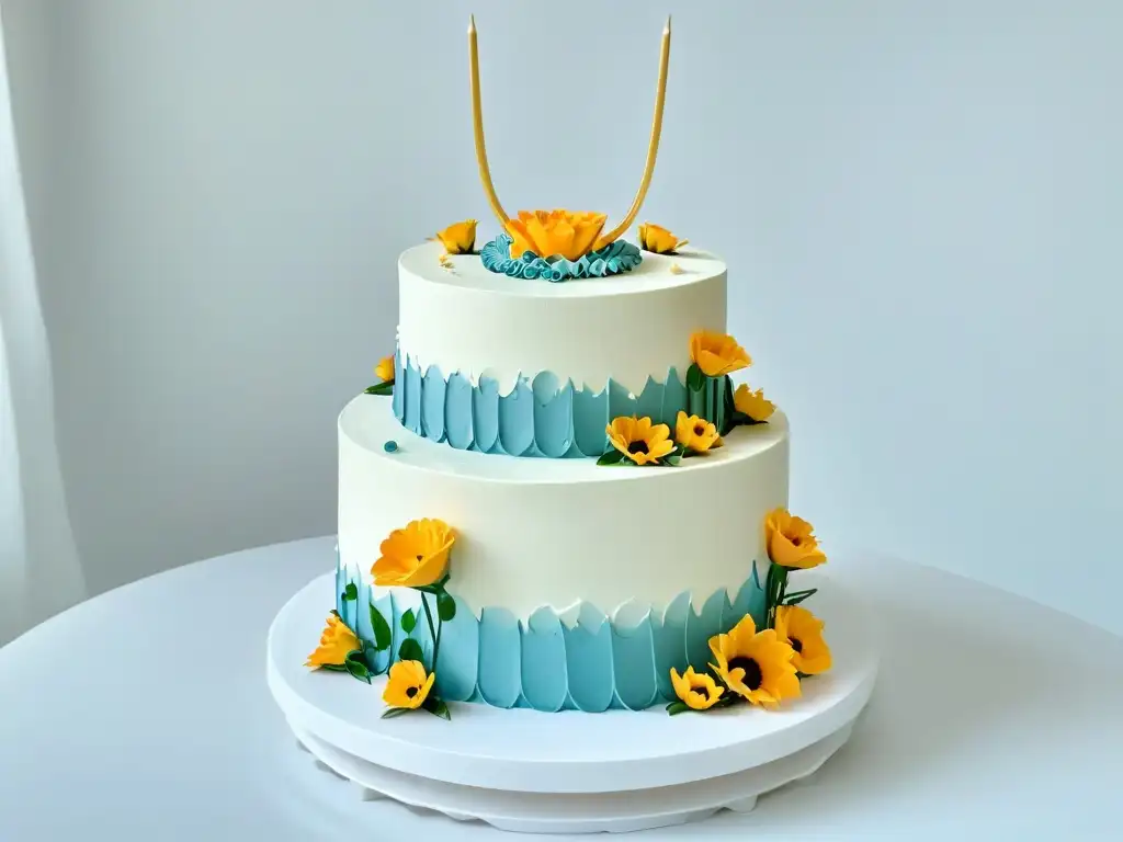 Un elegante pastel adornado con flores vibrantes y detalles delicados