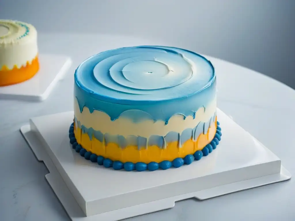 Delicioso pastel espejo: Arte en colores pastel reflejados Un elegante pastel de espejo con decoración en tonos pastel, reflejando luz suave y detalles intrincados