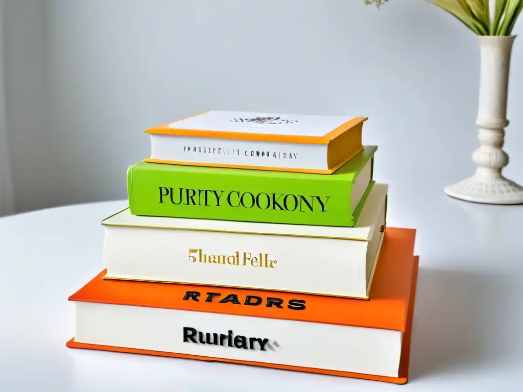 Una elegante pila de libros de repostería imprescindibles cocina, con diseño y colores vibrantes, sobre fondo blanco