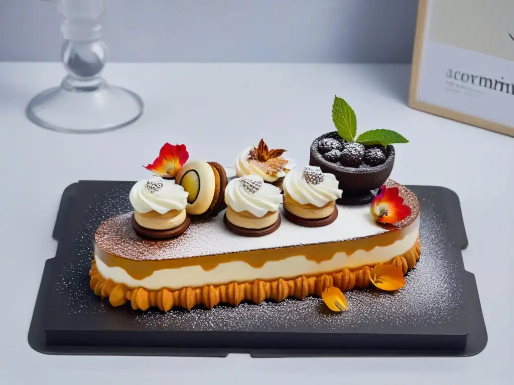 Una elegante presentación de postres fusionando lo clásico y lo moderno