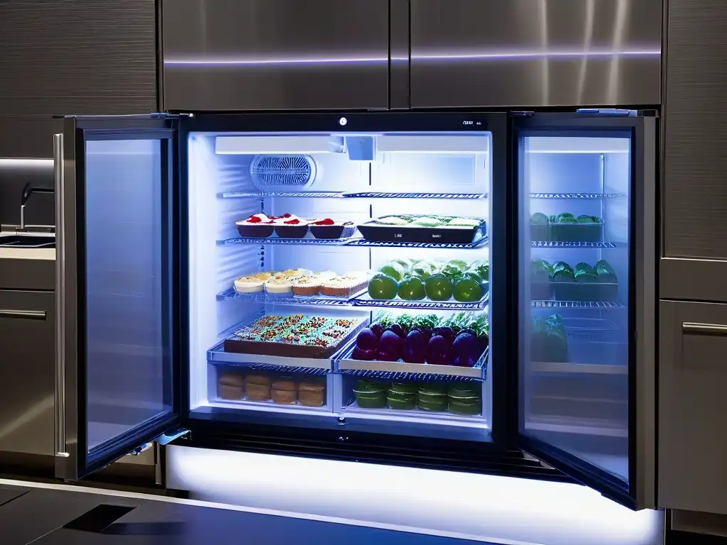 Elegante refrigerador para postres, fusión de tecnología y arte culinario en conservación de postres