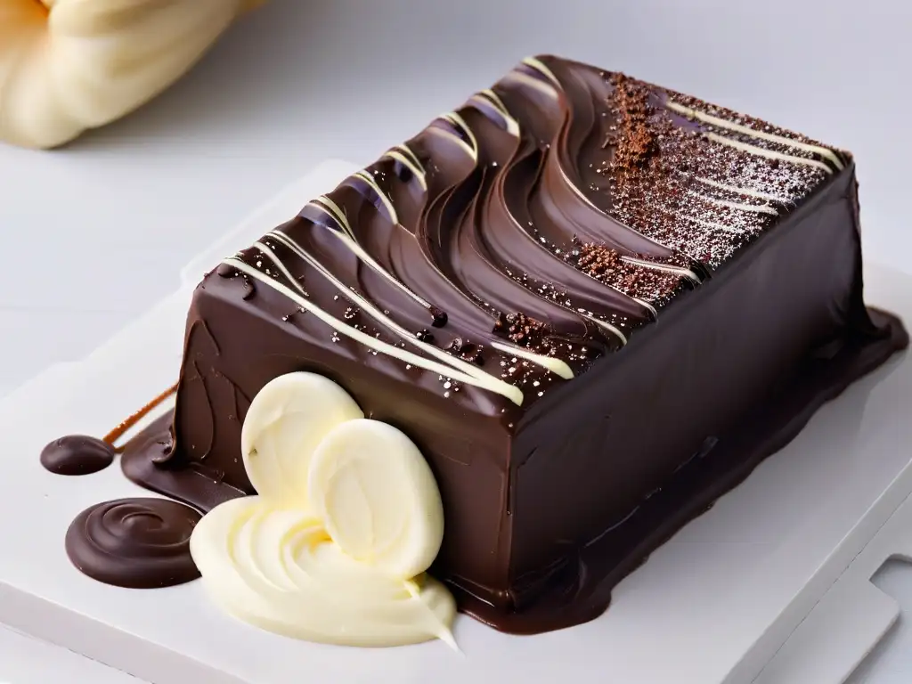 Un elegante remolino de chocolate oscuro y blanco en una deliciosa barra de chocolate