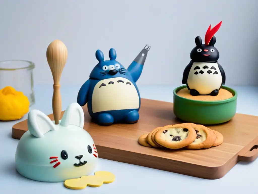 Un encantador set de utensilios de repostería anime Studio Ghibli en una cocina minimalista blanca