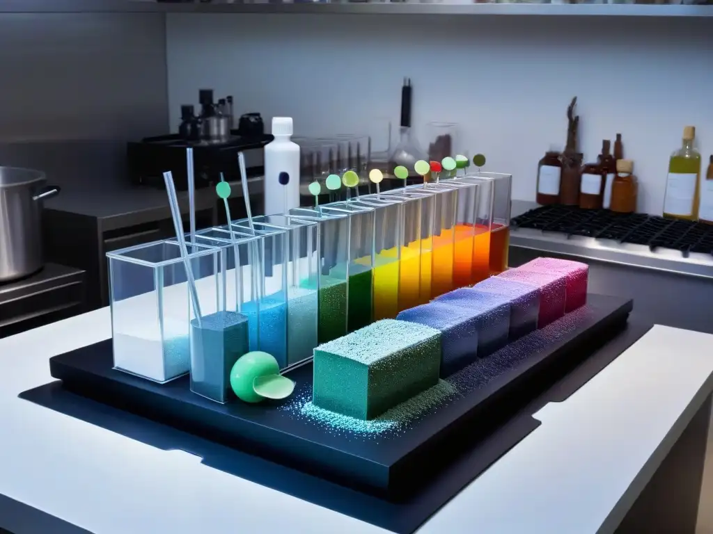 Molecular gastronomía: precisión y sofisticación en la cocina Encantadora cocina con elementos para recetas repostería molecular principiantes