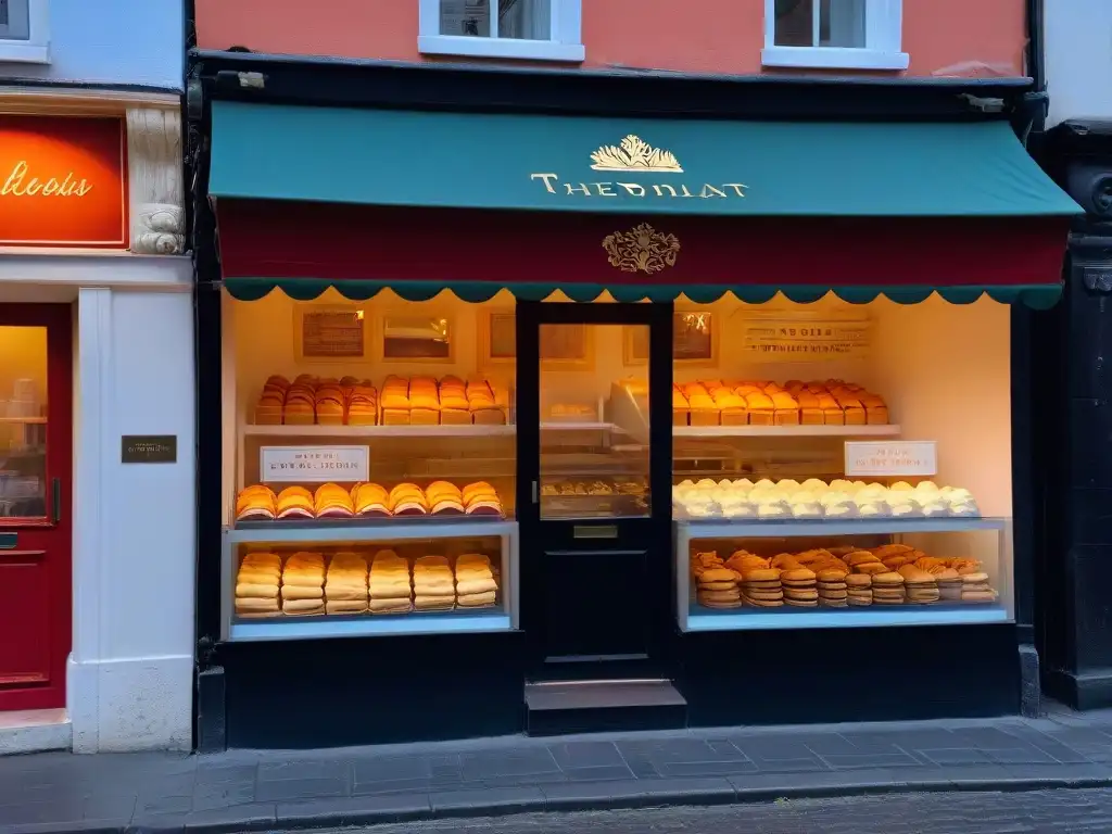 Encantadora pastelería al anochecer con pastries exquisitos