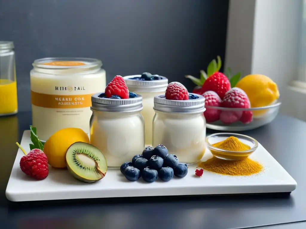 Encantadora cocina vegana: ingredientes frescos y coloridos Una encantadora vista de ingredientes veganos para repostería gourmet fácil en una cocina moderna y elegante