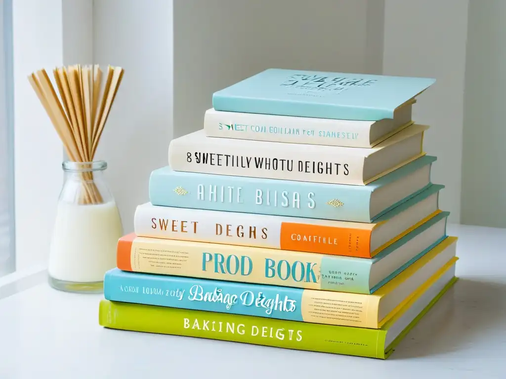 Encantadoros libros repostería sin gluten deliciosos en cocina blanca impecable, bañados de luz matutina suave