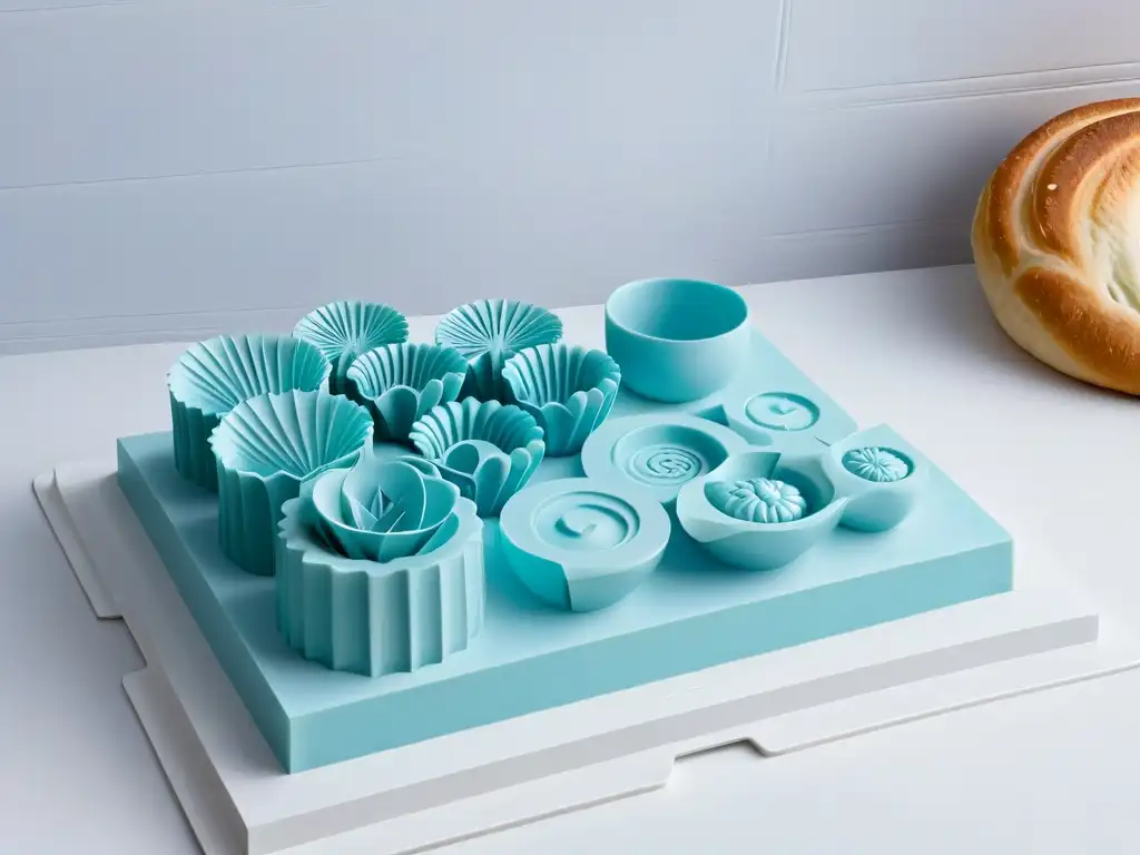 Encimera de cocina moderna con moldes de repostería impresión 3D, mejora habilidades repostería impresión 3D